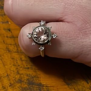 NEW Ring w/ Lab Created Morganite/Diamond Stones and Rhodium Plated band in a 6.